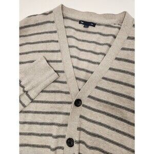 Gap Cardigan Sweater Men L Tan Striped Cotton Lightweight Classic Preppy Grandpa